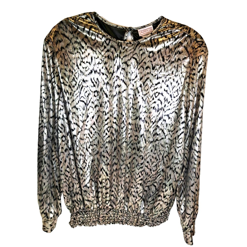 Vtg Lauren‎ Lee Metallic Animal Print Blouse Women's Plus Size 22 Party